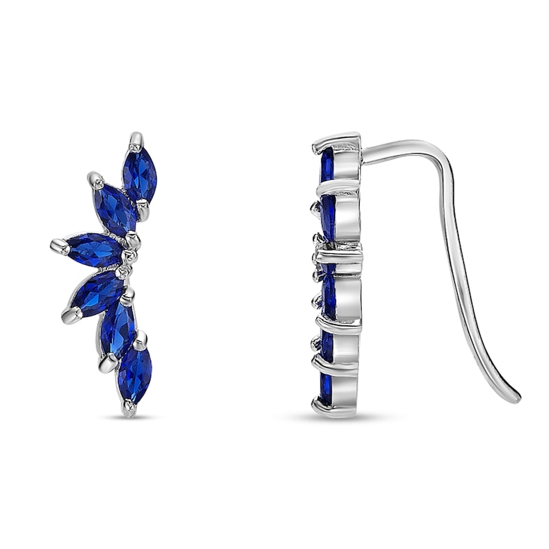 Main Image 2 of Marquise Blue Lab-Created Sapphire Curved Fan Crawler Earrings in Sterling Silver