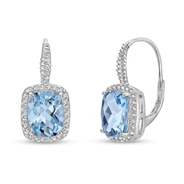 Cushion-Shaped Sky Blue and White Topaz Frame with Rope-Textured Drop Earrings in Sterling Silver