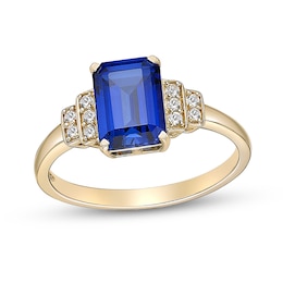 Emerald-Cut Blue and White Lab-Created Sapphire Stepped Collar Ring in Sterling Silver with 18K Gold Plate