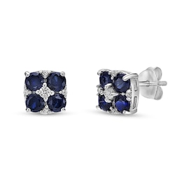 3.5mm Blue and White Lab-Created Sapphire Quartet Stud Earrings in Sterling Silver