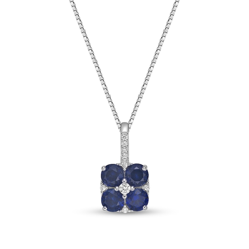 Main Image 1 of 4.0mm Blue and White Lab-Created Sapphire Quartet Drop Pendant in Sterling Silver