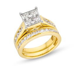 2 CT. T.W. Quad Princess-Cut Diamond Bridal Set in 14K Gold