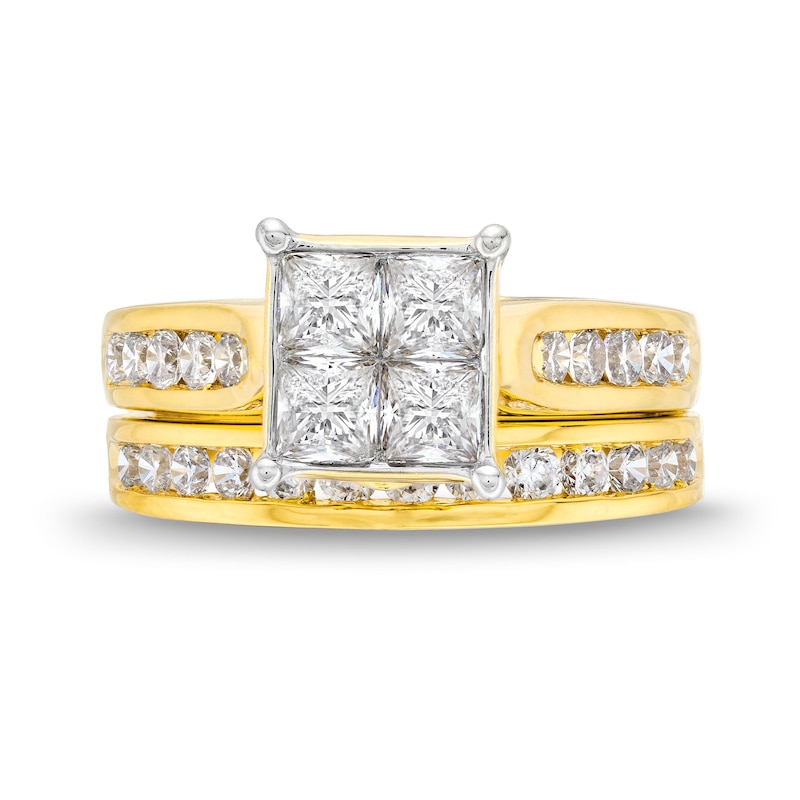 Main Image 4 of 2 CT. T.W. Quad Princess-Cut Diamond Bridal Set in 14K Gold