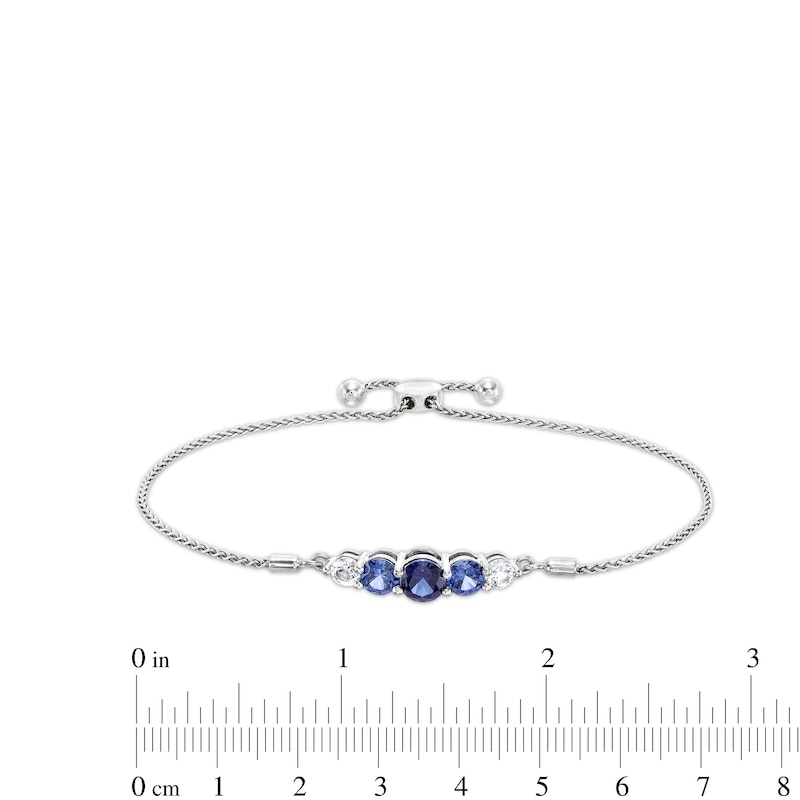 Main Image 3 of Blue Lab-Created Sapphire and White Lab-Created Sapphire Bolo Bracelet in Sterling Silver - 9.5&quot;