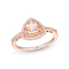 Thumbnail Image 0 of 6.0mm Trillion-Cut Morganite and 1/8 CT. T.W. Diamond Frame Vintage-Style Ring in 10K Rose Gold
