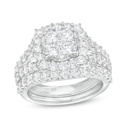 2-5/8 CT. T.W. Multi-Diamond Open Cushion-Shaped Frame Double Row Split Shank Bridal Set in 10K White Gold