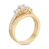 Thumbnail Image 2 of 1-1/2 CT. T.W. Princess-Cut Diamond Three Stone Vintage-Style Bridal Set in 14K Gold