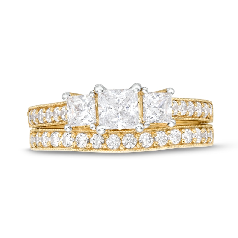 Interlocking Wedding Set with Diamond 1/2ct Princess / 14K Gold