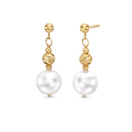 7.5-8.0mm Akoya Cultured Pearl and Brilliance Bead Drop Earrings in 14K Gold