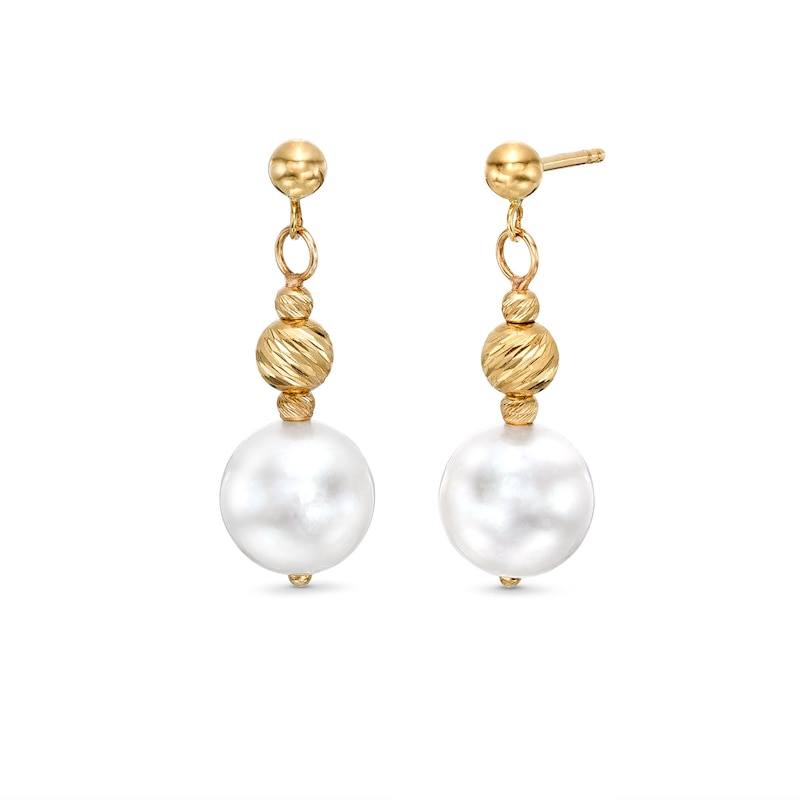 Main Image 1 of 7.5-8.0mm Akoya Cultured Pearl and Brilliance Bead Drop Earrings in 14K Gold