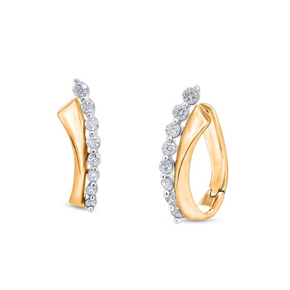 1/3 CT. T.W. Diamond Graduated Bypass Curved Bar Hoop Earrings In 10K Two-Tone Gold
