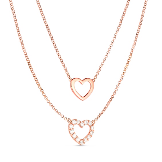 1/5 CT. T.W. Diamond Double Heart Outline Double Strand Necklace In 10K Rose Gold