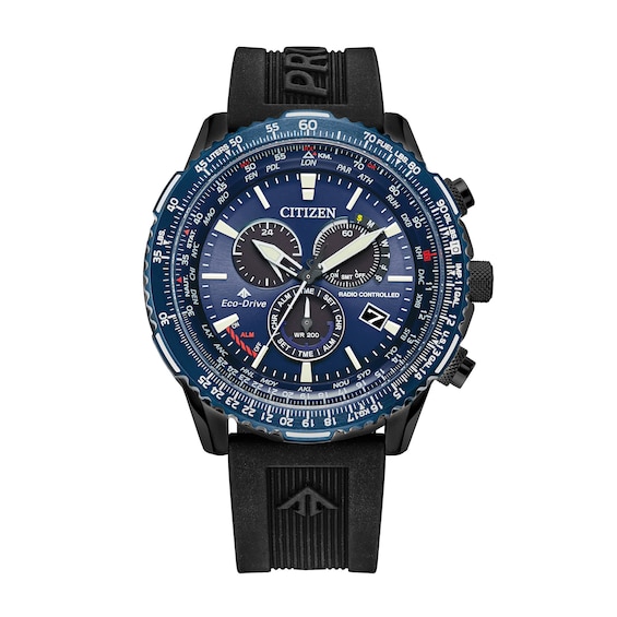 Men's Citizen Eco-DriveÂ® Promaster Air Two-Tone IP Chronograph Strap Watch With Blue Dial (Model: CB5006-02L)