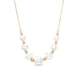 5.0-8.5mm Akoya Cultured Pearl and Brilliance Bead Spacer Necklace in 14K Gold