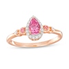 Pear-Shaped Garnet And 1/15 CT. T.W. Diamond Frame Scallop Shank Ring In 10K Rose Gold