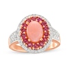 Thumbnail Image 1 of Oval Pink Opal, Rhodolite Garnet and White Lab-Created Sapphire Ring in Sterling Silver with 14K Rose Gold Plate