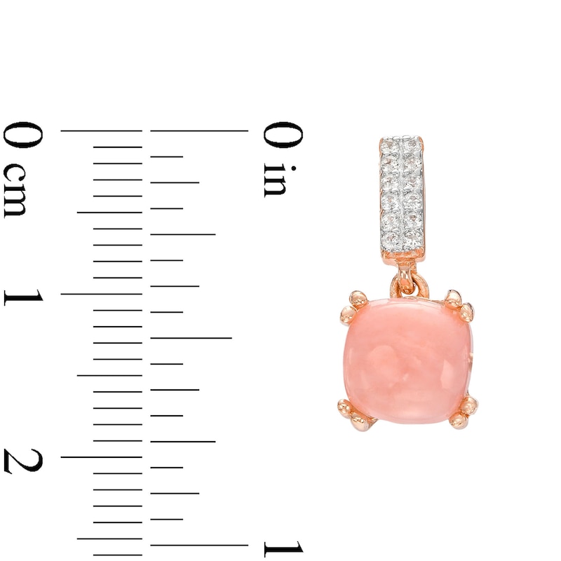 7.0mm Cushion-Cut Pink Opal and White Lab-Created Sapphire Drop Earrings in Sterling Silver with 14K Rose Gold Plate