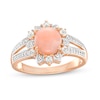 Thumbnail Image 1 of 7.0mm Pink Opal and White Lab-Created Sapphire Floral Frame Ring in Sterling Silver with 14K Rose Gold Plate – Size 7