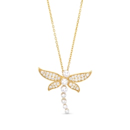 Freshwater Cultured Pearl and White Lab-Created Sapphire Dragonfly Pendant in Sterling Silver with 10K Gold Plate