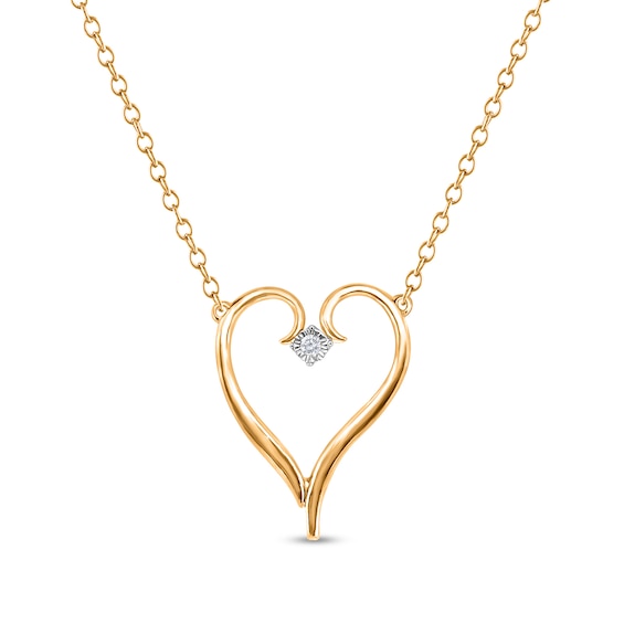 Diamond Accent Solitaire Filigree Heart Outline Necklace In Sterling Silver With 14K Gold Plate