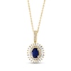 Thumbnail Image 1 of EFFY™ Collection Oval Blue Sapphire and 1/4 CT. T.W. Baguette Diamond Sun Frame Drop Pendant in 14K Gold