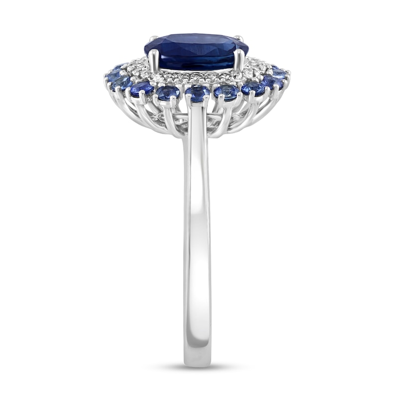 Main Image 2 of EFFY™ Collection Oval Blue Sapphire and 1/15 CT. T.W. Diamond Double Frame Ring in 14K White Gold