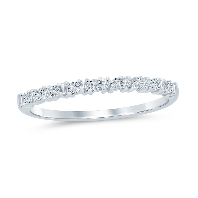 1/15 CT. T.W. Baguette and Round Diamond Slanted Stackable Band in 10K ...