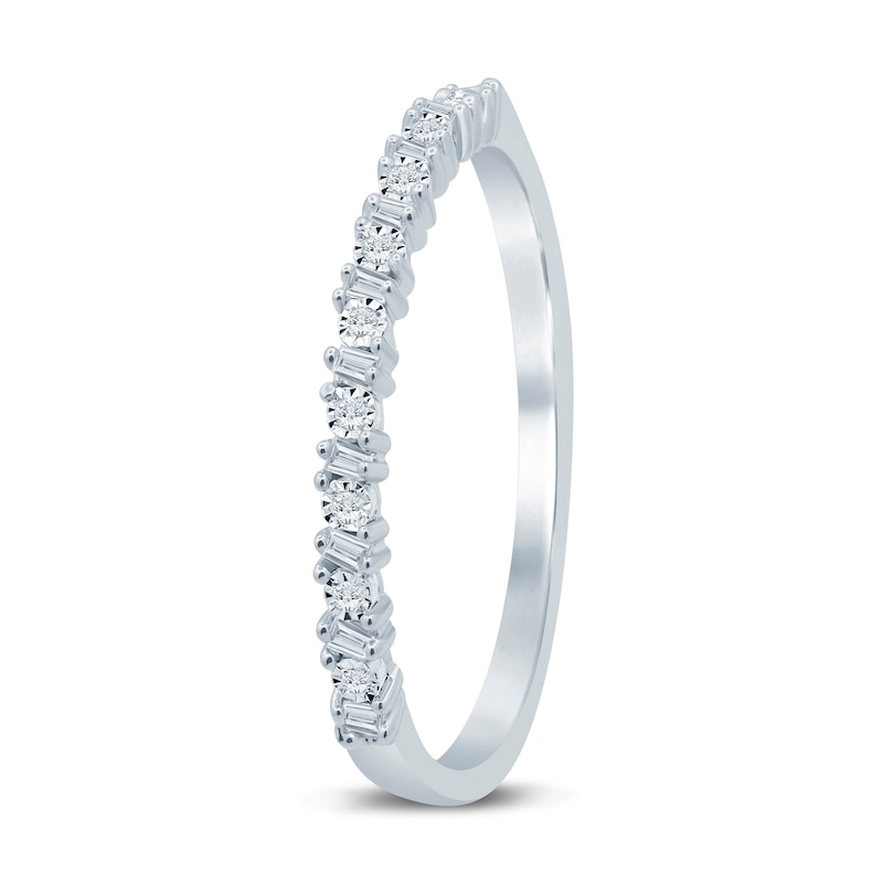 Main Image 2 of 1/15 CT. T.W. Baguette and Round Diamond Slanted Stackable Band in 10K White Gold