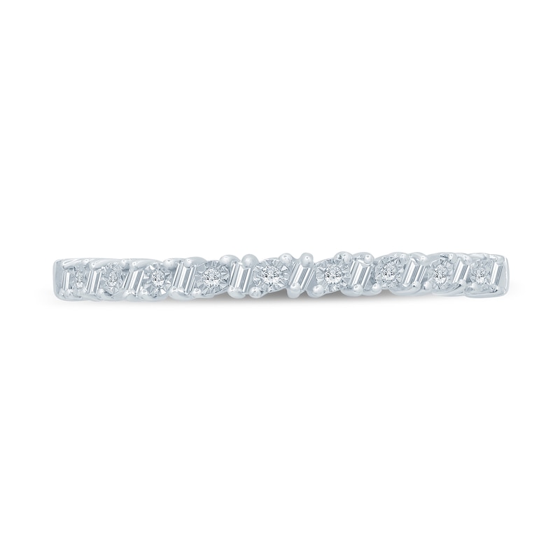 Main Image 4 of 1/15 CT. T.W. Baguette and Round Diamond Slanted Stackable Band in 10K White Gold