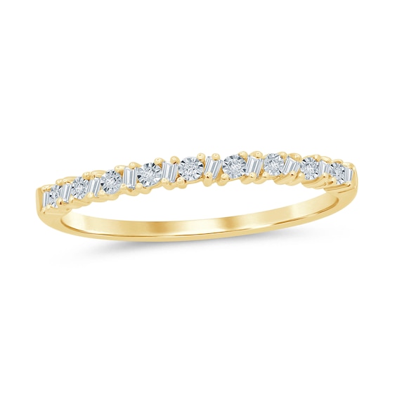 1/15 CT. T.W. Baguette And Round Diamond Slanted Stackable Band In 10K Gold