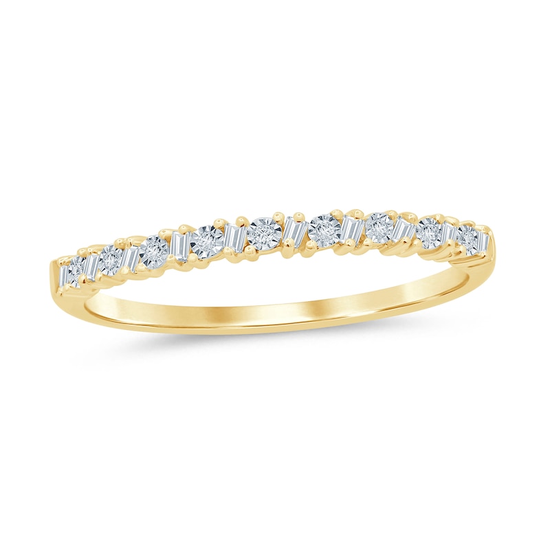 Main Image 1 of 1/15 CT. T.W. Baguette and Round Diamond Slanted Stackable Band in 10K Gold