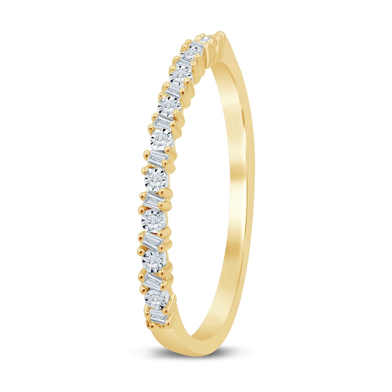 Main Image 2 of 1/15 CT. T.W. Baguette and Round Diamond Slanted Stackable Band in 10K Gold