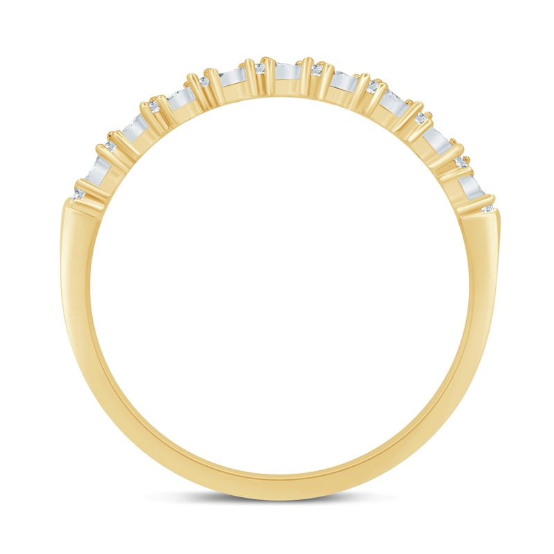 Main Image 3 of 1/15 CT. T.W. Baguette and Round Diamond Slanted Stackable Band in 10K Gold