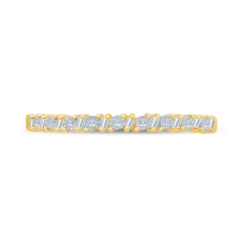 Main Image 4 of 1/15 CT. T.W. Baguette and Round Diamond Slanted Stackable Band in 10K Gold