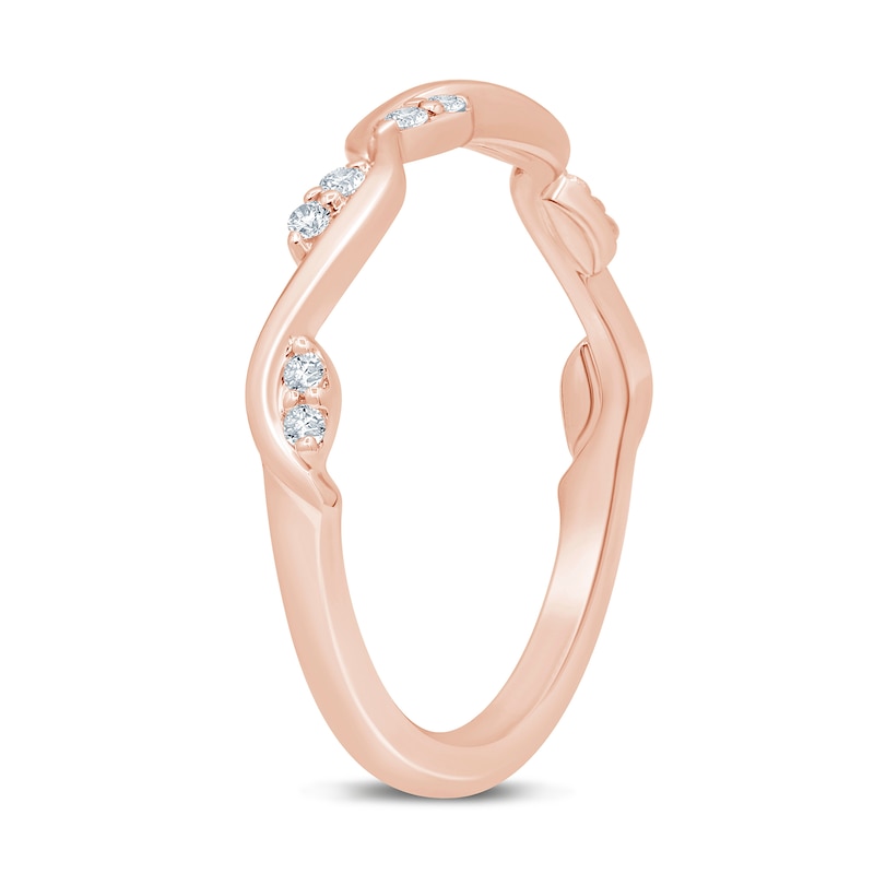 Main Image 2 of 1/8 CT. T.W. Marquise Multi-Diamond Slanted Wavy Stackable Band in 10K Rose Gold