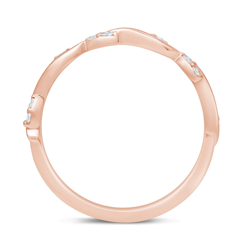 Main Image 3 of 1/8 CT. T.W. Marquise Multi-Diamond Slanted Wavy Stackable Band in 10K Rose Gold