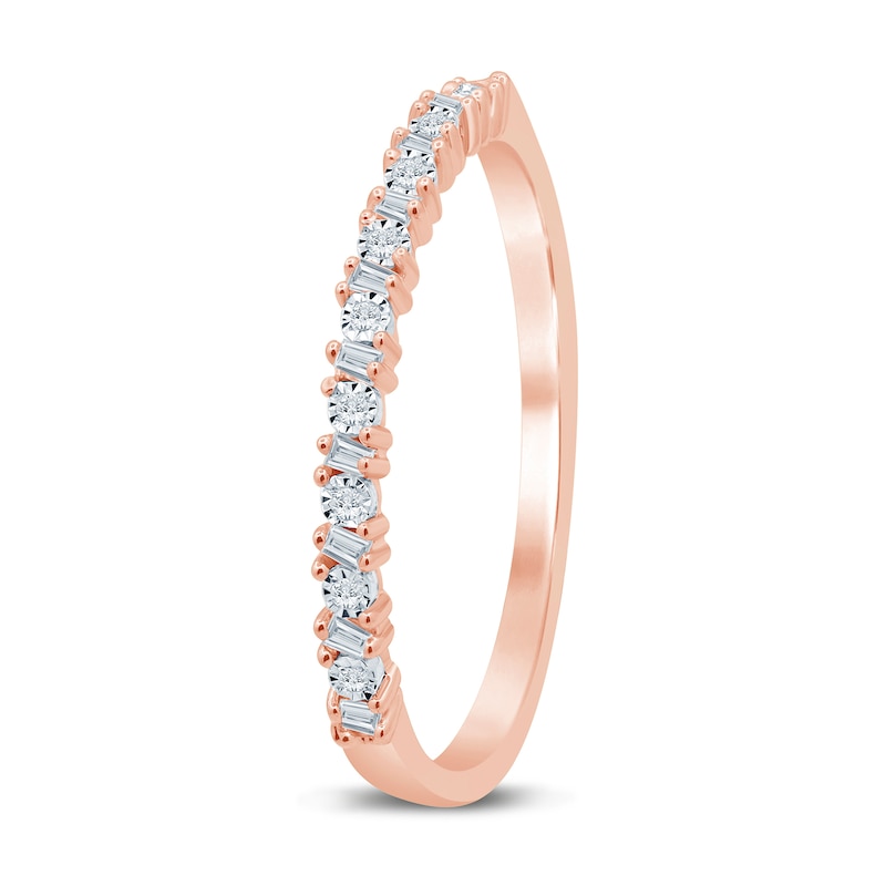 Main Image 2 of 1/15 CT. T.W. Baguette and Round Diamond Slanted Stackable Band in 10K Rose Gold