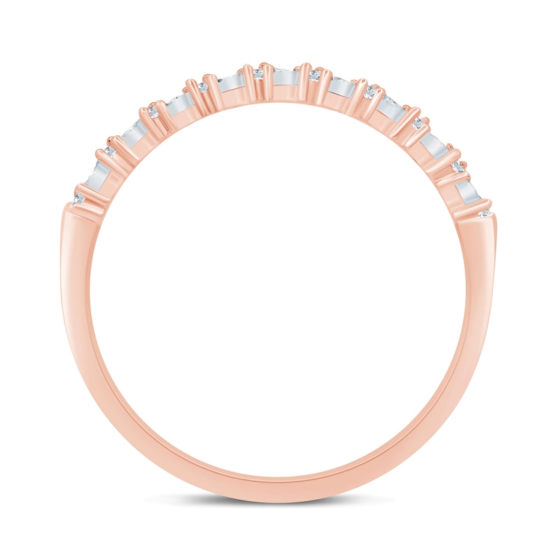 Main Image 3 of 1/15 CT. T.W. Baguette and Round Diamond Slanted Stackable Band in 10K Rose Gold