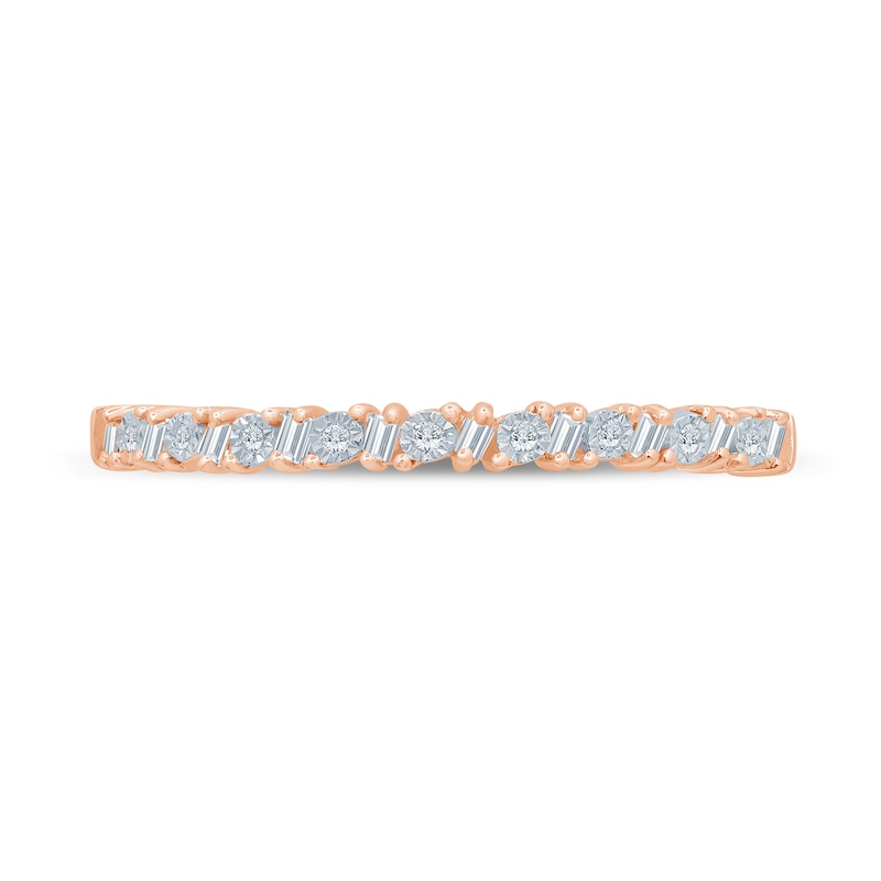 Main Image 4 of 1/15 CT. T.W. Baguette and Round Diamond Slanted Stackable Band in 10K Rose Gold