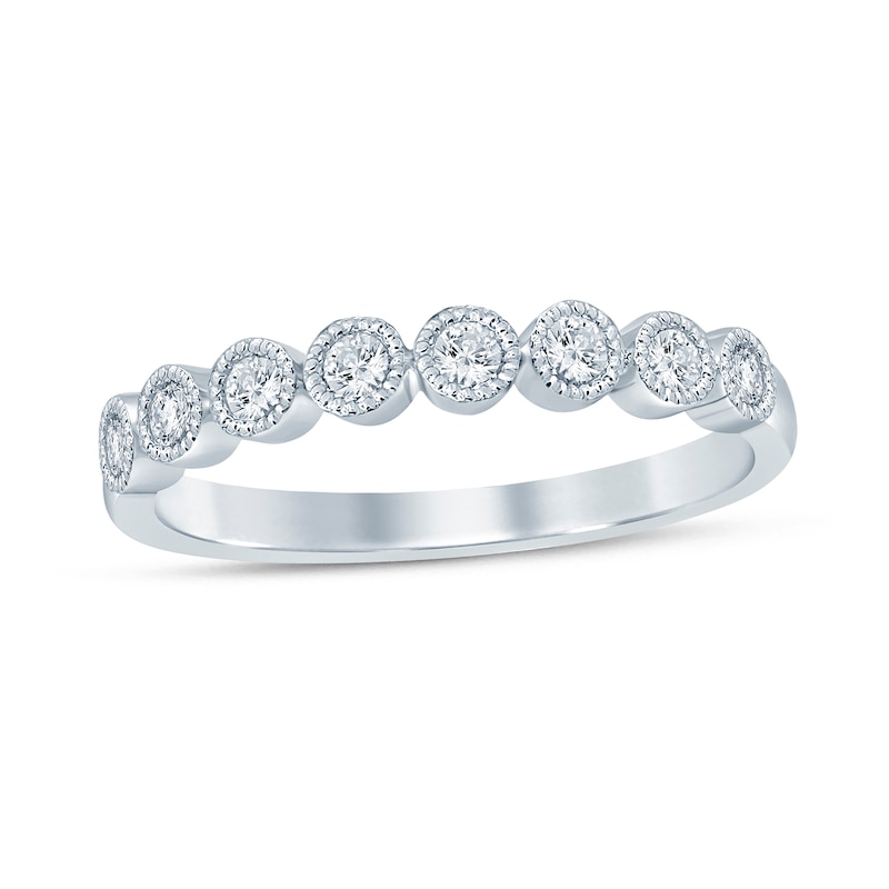 Main Image 1 of 1/4 CT. T.W. Diamond Bead Frame Vintage-Style Stackable Band in 10K White Gold