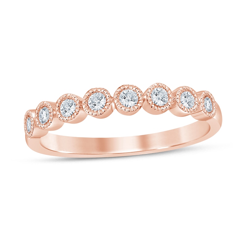 Main Image 1 of 1/4 CT. T.W. Diamond Bead Frame Vintage-Style Stackable Band in 10K Rose Gold