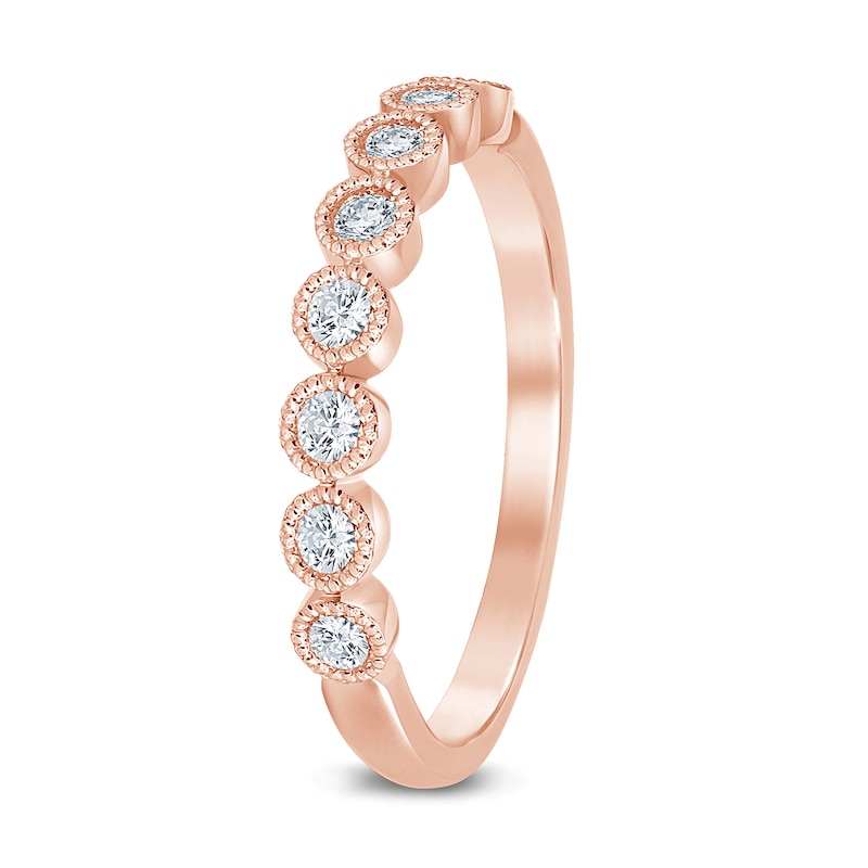 Main Image 2 of 1/4 CT. T.W. Diamond Bead Frame Vintage-Style Stackable Band in 10K Rose Gold