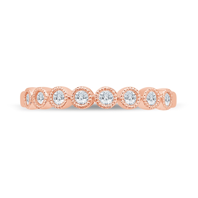 Main Image 4 of 1/4 CT. T.W. Diamond Bead Frame Vintage-Style Stackable Band in 10K Rose Gold