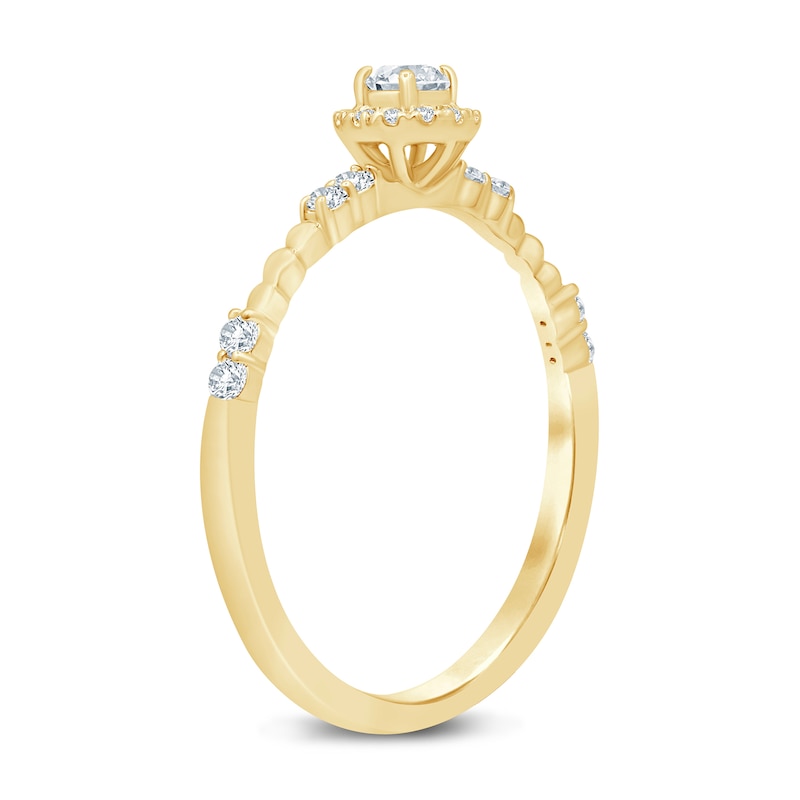 Main Image 2 of 1/4 CT. T.W. Diamond Frame and Bead Trio Station Promise Ring in 10K Gold