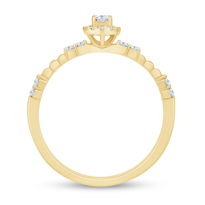 Main Image 3 of 1/4 CT. T.W. Diamond Frame and Bead Trio Station Promise Ring in 10K Gold