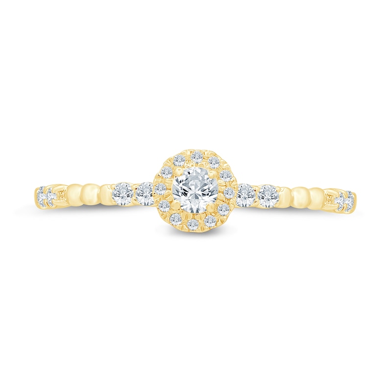 Main Image 4 of 1/4 CT. T.W. Diamond Frame and Bead Trio Station Promise Ring in 10K Gold