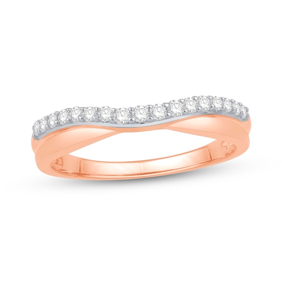 1/5 CT. T.W. Diamond Ribbon Overlay Double Row Contour Anniversary Band In 14K Rose Gold