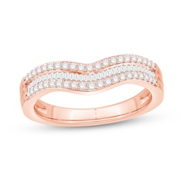 1/3 CT. T.W. Baguette and Round Diamond Triple Row Contour Anniversary Band in 14K Rose Gold