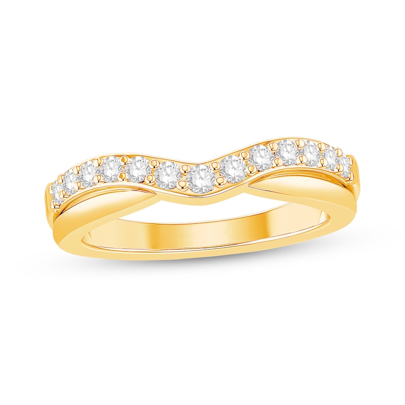 Main Image 1 of 3/8 CT. T.W. Diamond Ribbon Overlay Double Row Contour Anniversary Band in 14K Gold