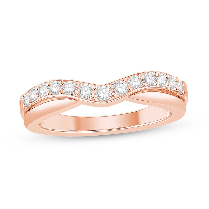 Main Image 1 of 3/8 CT. T.W. Diamond Ribbon Overlay Double Row Contour Anniversary Band in 14K Rose Gold